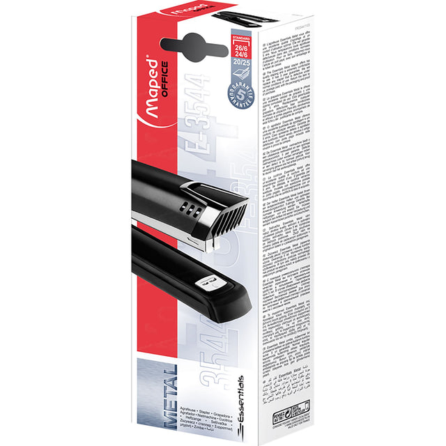 Maped Essentials Full Strip Stapler, sturdy metal design, staples up to 25 sheets; perfect for home, office, or school use.