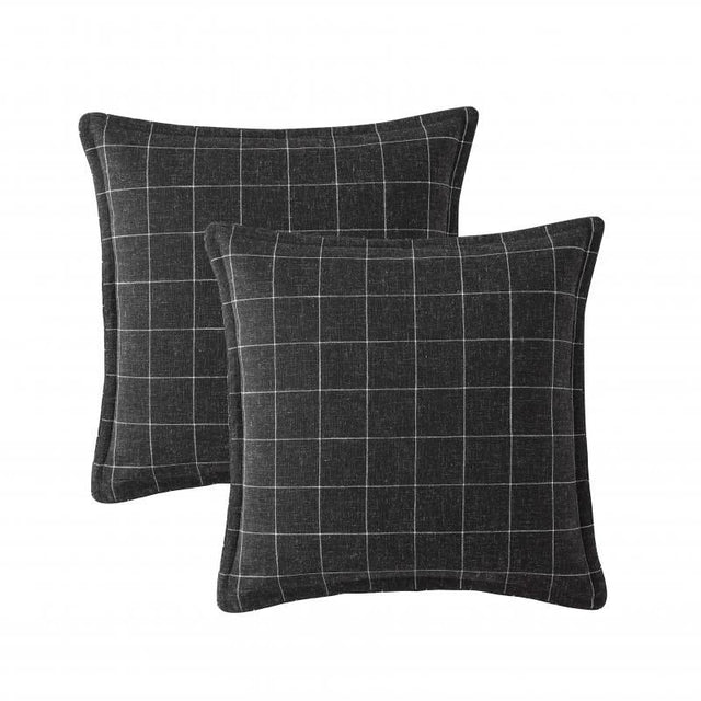 Sophisticated black jacquard European pillowcase with stripes and checks, perfect for modern bedroom decor.