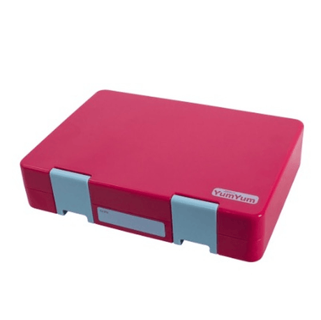 Avanti Yum Yum Bento Box in Lipstick Pink, featuring secure double latch and multiple compartments for organized meals.