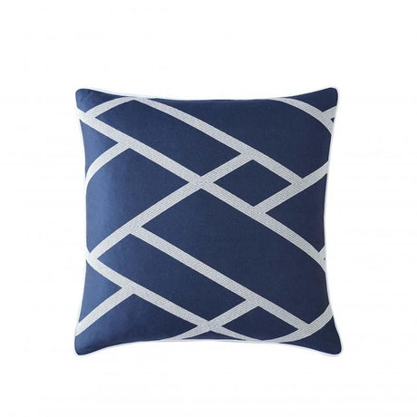 Luxurious navy jacquard European pillowcase with white piped edges, perfect for stylish bedding and comfort.