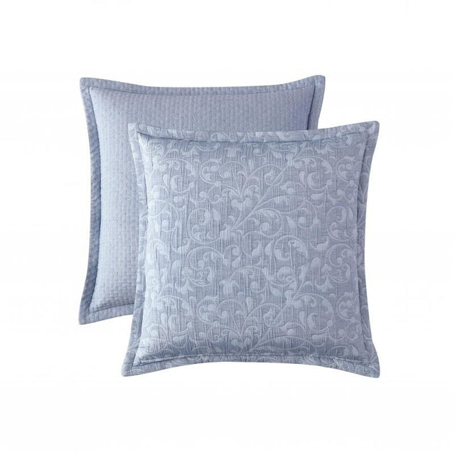 Luxurious blue floral jacquard European pillowcase with soft texture, self-flange, and measures 65 x 65 + 20cm.