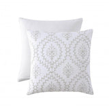 Latte embroidered European pillowcase featuring white cord piping, adding elegance and comfort to your bedroom decor.