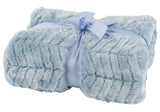 Luxurious sky blue Chevron Luxe Throw with soft faux fur front and polar fleece reverse, perfect for cozying up in style.