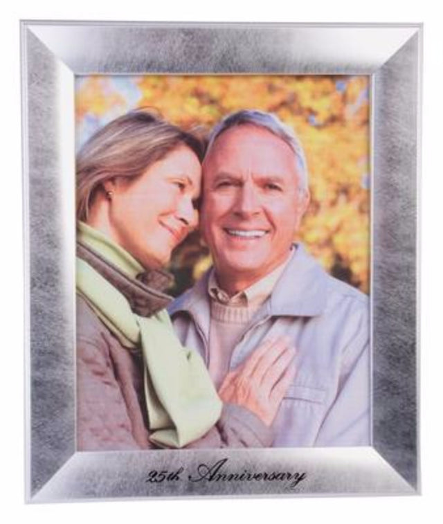 Elegant 8x10 silver anniversary frame designed to showcase cherished memories from 25 years of love.