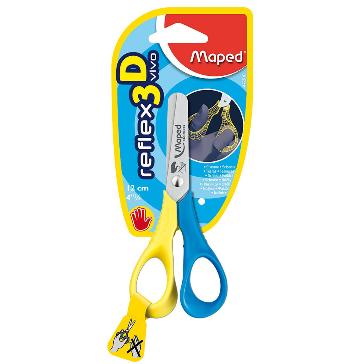 Left-handed scissors featuring ergonomic handles, reversed blades, and safety rounded tips for precise cutting.