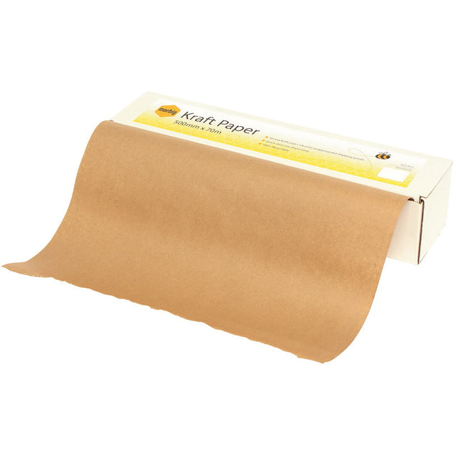 Marbig Kraft Paper Dispenser Box with 70m roll, perfect for efficient wrapping and shipping of items.