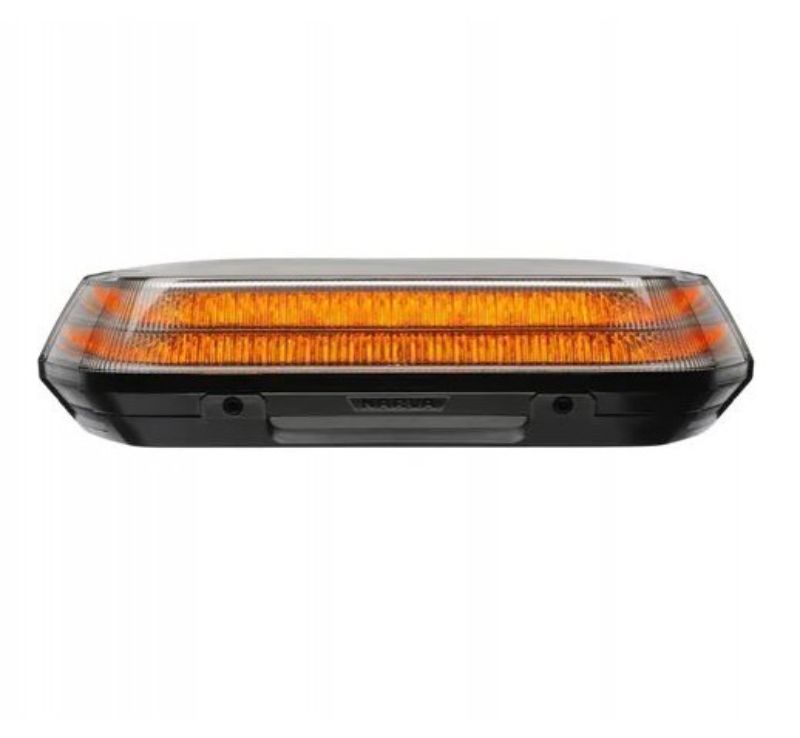 Amber LED light box with 168 high-powered LEDs, IP67/IP69K rated, ideal for safety in transport and construction.