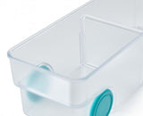 Joseph Joseph FridgeStore Small Storage drawer with easy-pull handle, smooth wheels, and customizable divider for fridge organization.