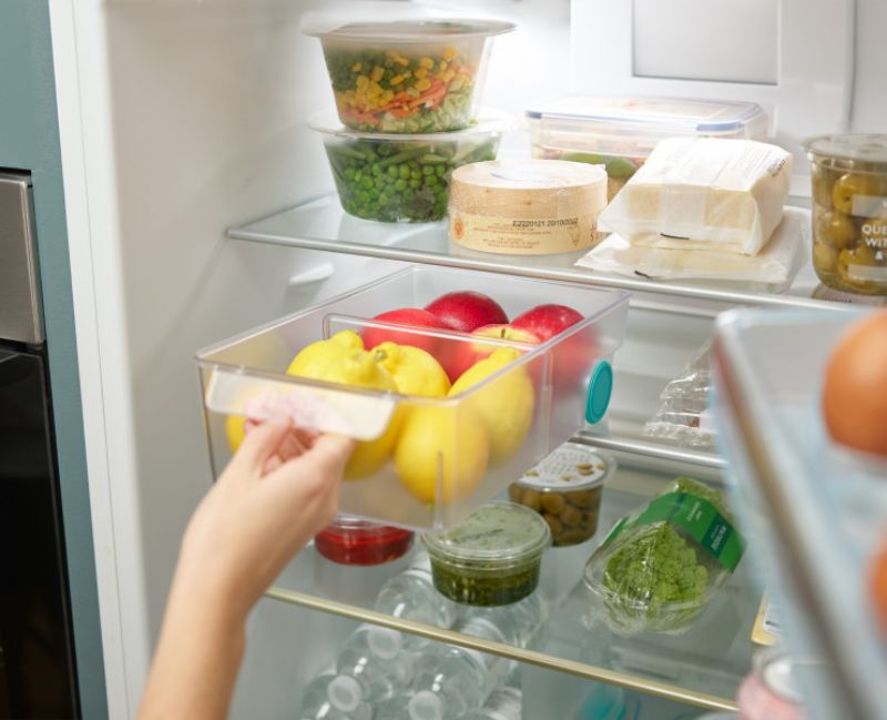 Joseph Joseph FridgeStore Large Storage, a pull-out drawer for organized fridge space with easy access and removable divider.