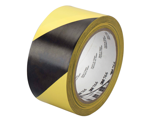 Yellow and black floor marking tape for safety, lane marking, and color coding, with strong adhesive and durable vinyl backing.