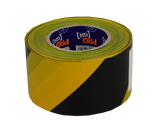 High visibility yellow and black barrier tape, 100m long, non-adhesive for marking hazardous work areas.