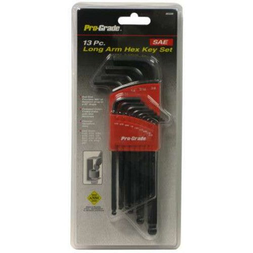 Long Arm Hex Key Set Imperial 13pc, featuring durable chrome vanadium alloy keys for precision in tough tasks.