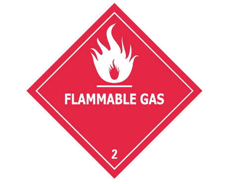 High-visibility safety sign warning of flammable gases, measuring 295 mm, with clear 'Flammable Gas' legend in English.