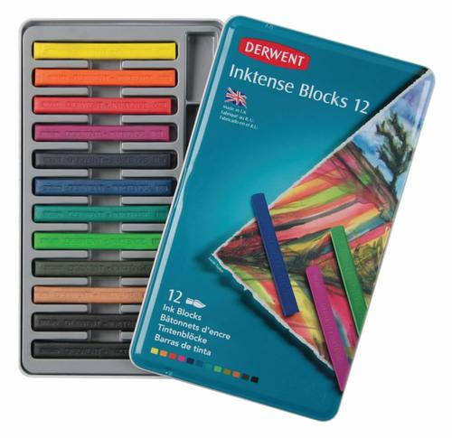 Vibrant set of 12 water-soluble Inktense blocks, perfect for blending and creating permanent, ink-like artwork on various surfaces.