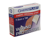 High-quality Amtech Aeroplast fabric dressing strips, 7.5cm x 1m, featuring strong adhesive for reliable wound protection.