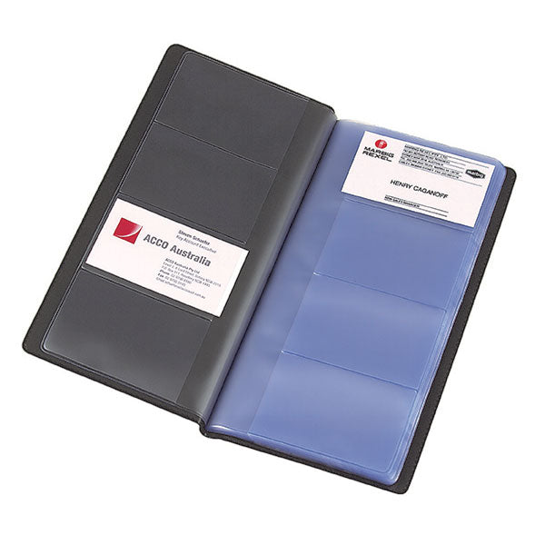 Marbig Business Card Book holds 208 cards in a slim, stylish design, perfect for organized networking on the go.