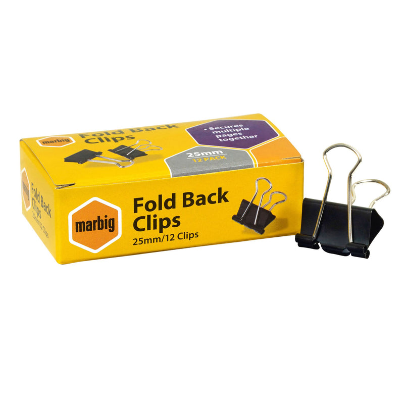 Marbig Fold Back Clips 25mm Box 12