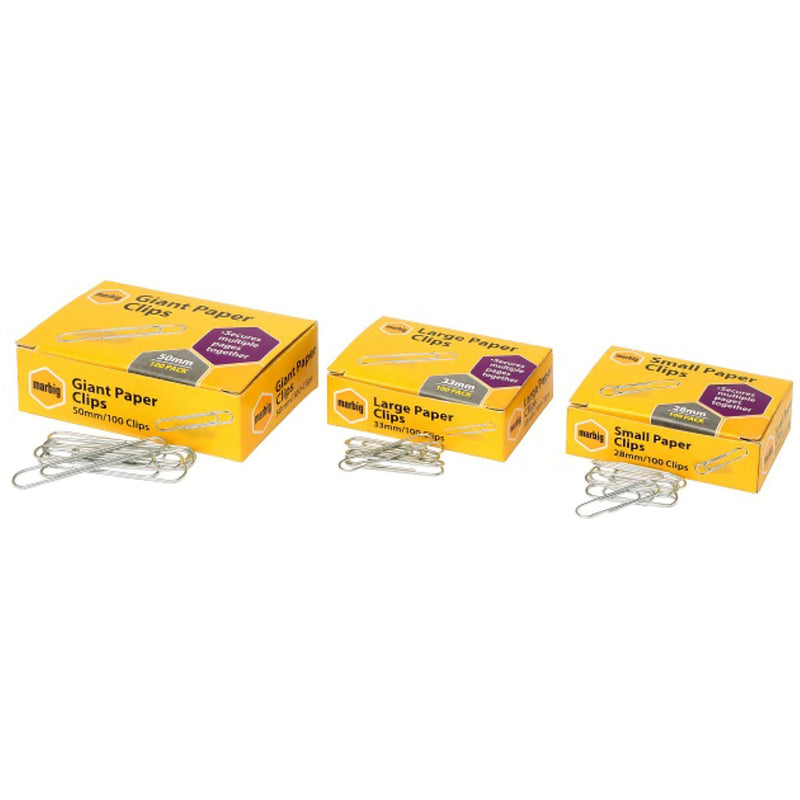 MARBIG® PAPER CLIPS 28MM SMALL BX 100 28MM SMALL BOX 100 - Pack of 10