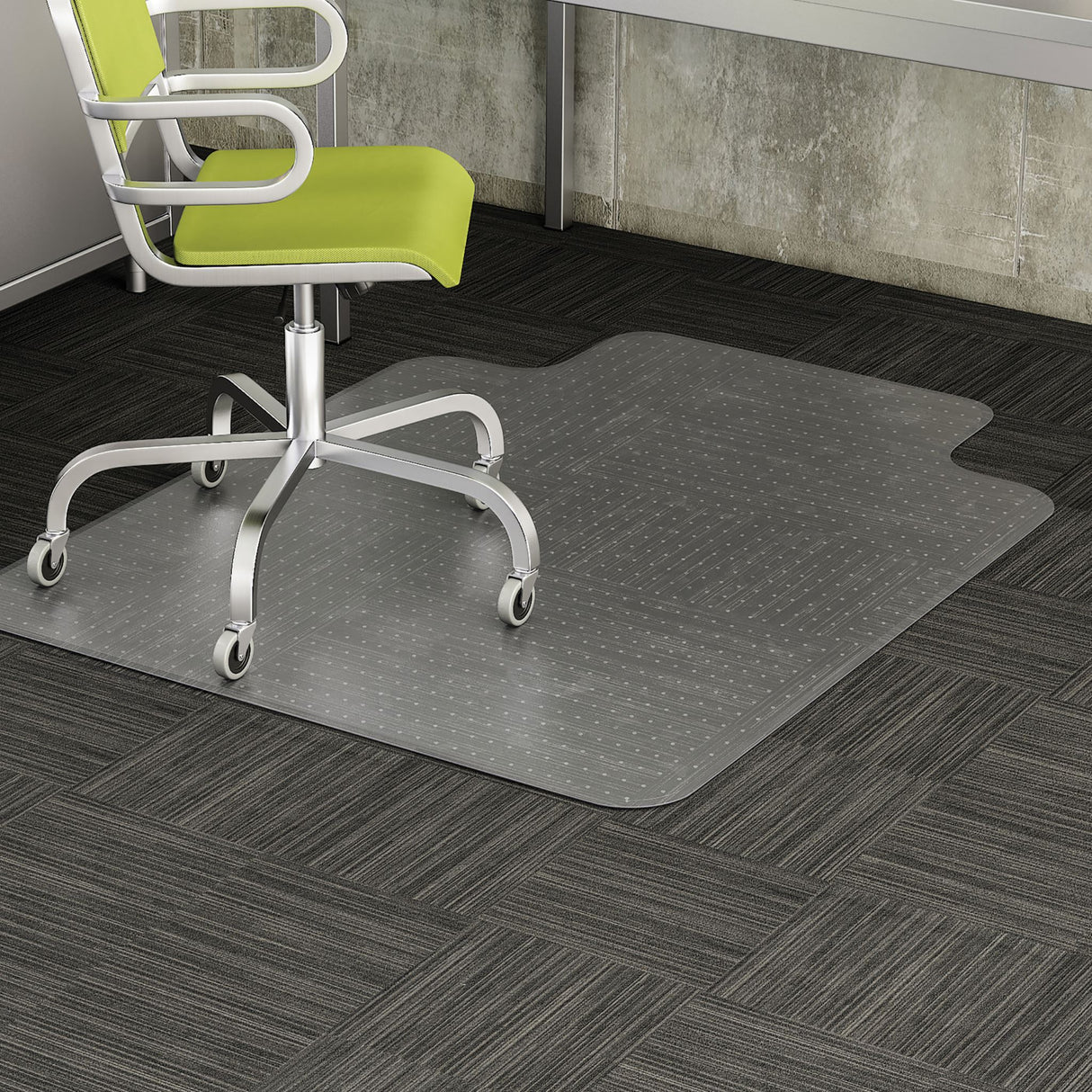 Marbig Chairmat Duramat PVC, 114x134cm, clear, durable mat for low pile carpets, slip-resistant with grippers for secure placement.