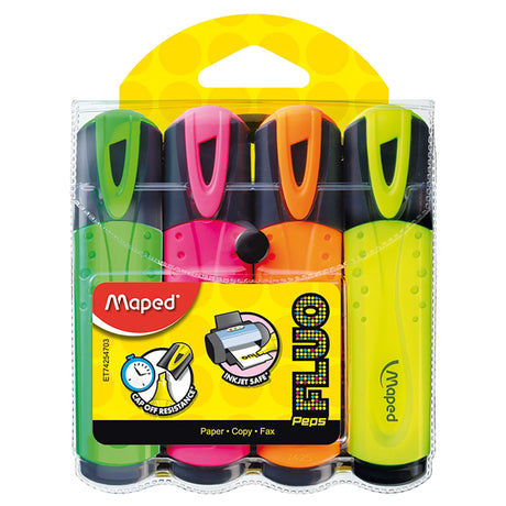 Maped Fluo Peps Highlighter Wallet 4 with four vibrant, light-resistant highlighters for effective note highlighting and organization.