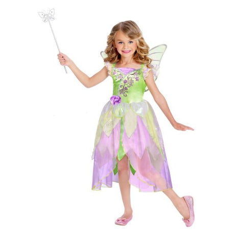 Costume Garden Fairy dress for girls 5-7 with floral design and matching wings for imaginative play and festivities.