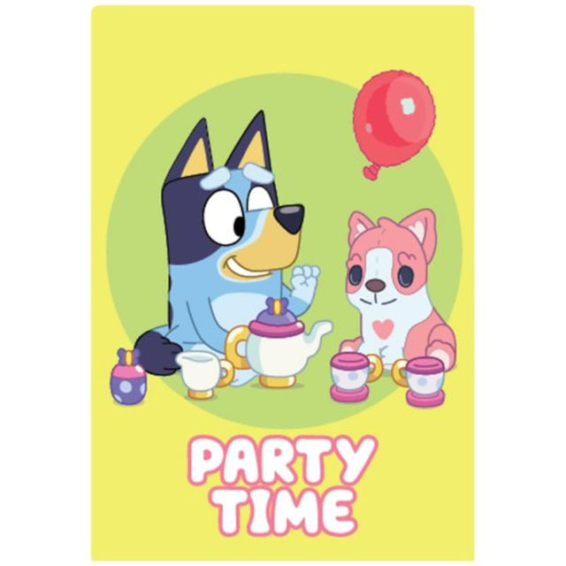 Vibrant Bluey postcard invitations set of 8, perfect for kids' parties, includes envelopes and save-the-date stickers.