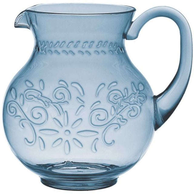 Boho Vibes blue floral pitcher jug with a debossed finish, perfect for serving drinks or as a decorative home accent.