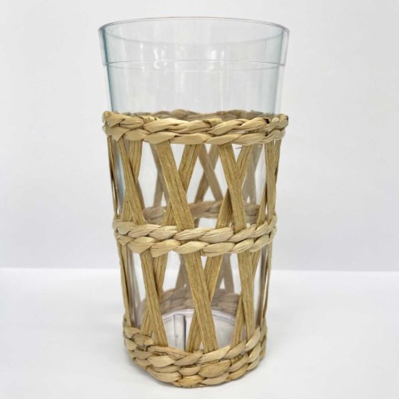 Tumbler 480ml Clear Plastic with Seagrass Sleeve