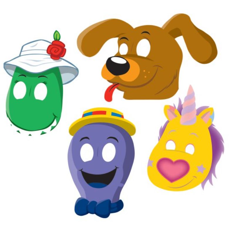 Colorful set of 8 paper masks featuring The Wiggles characters, perfect for kids' birthday parties and imaginative play.