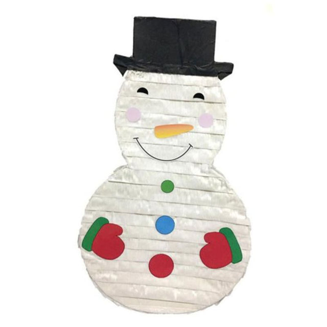 Vibrant Snowman 2D Pinata perfect for winter parties, measuring 45cm x 27cm x 9cm, great for filling with treats.