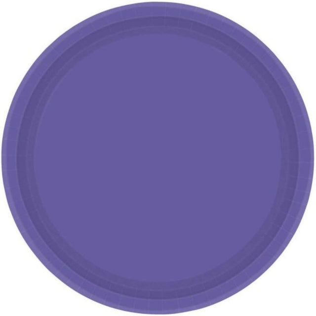 Vibrant New Purple 17cm round paper plates, eco-friendly, FSC certified, set of 20, perfect for stylish dining occasions.