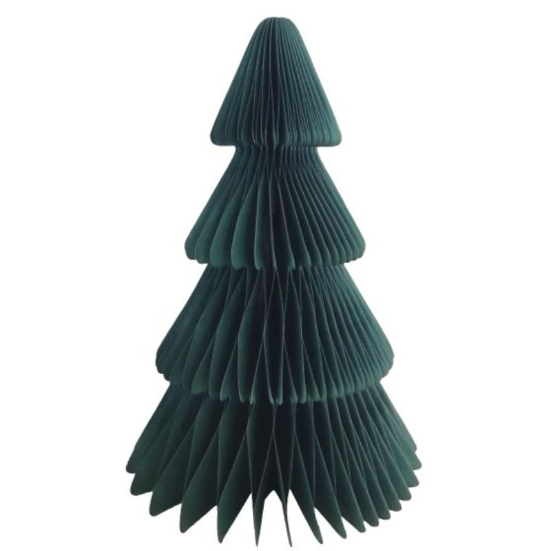 35cm green honeycomb Christmas tree decoration made of tissue paper, perfect for festive displays and easy to hang.