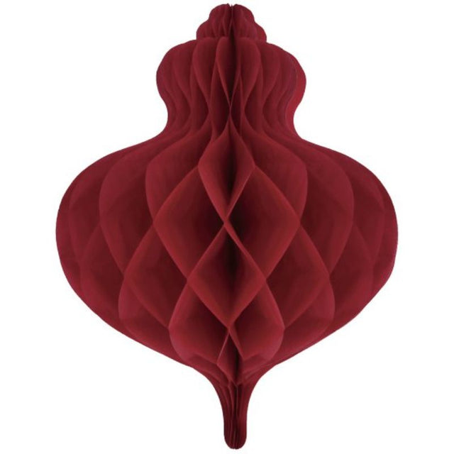 Vibrant 40cm red honeycomb bauble decoration, perfect for festive decor and creating a warm holiday atmosphere.