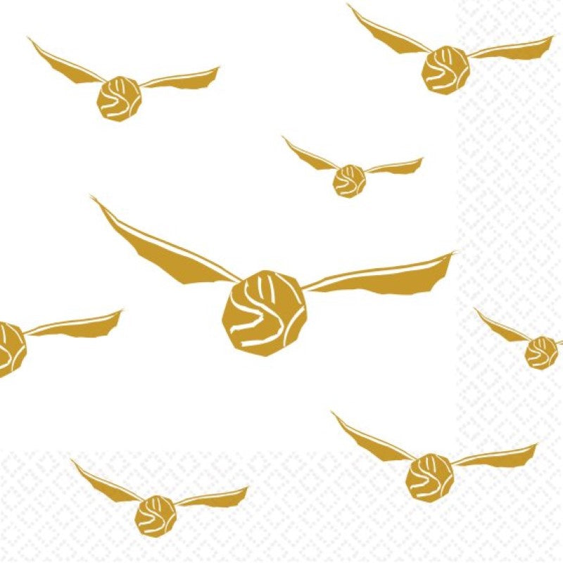 Set of 16 Harry Potter-themed beverage napkins featuring the iconic Golden Snitch design, perfect for magical gatherings.