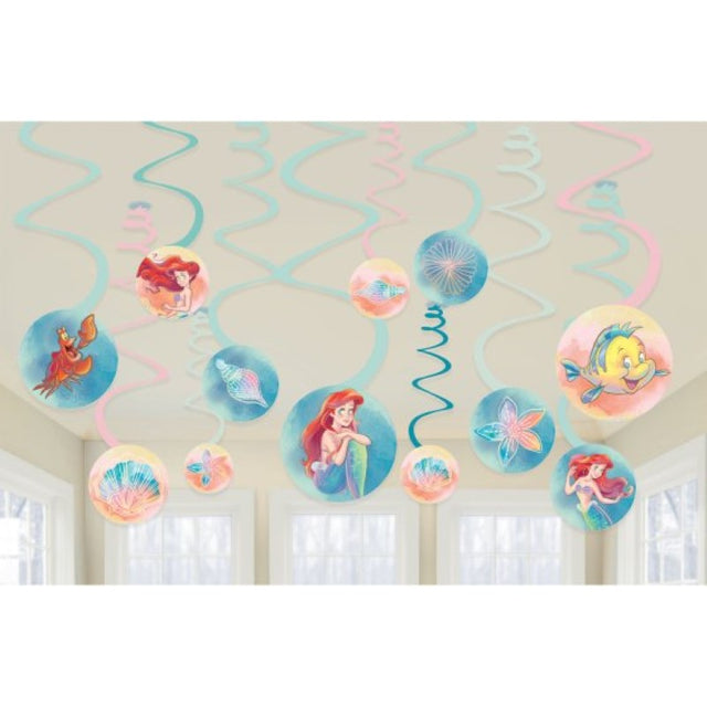 Colorful spiral swirls featuring Little Mermaid designs, perfect for under-the-sea themed parties and celebrations.