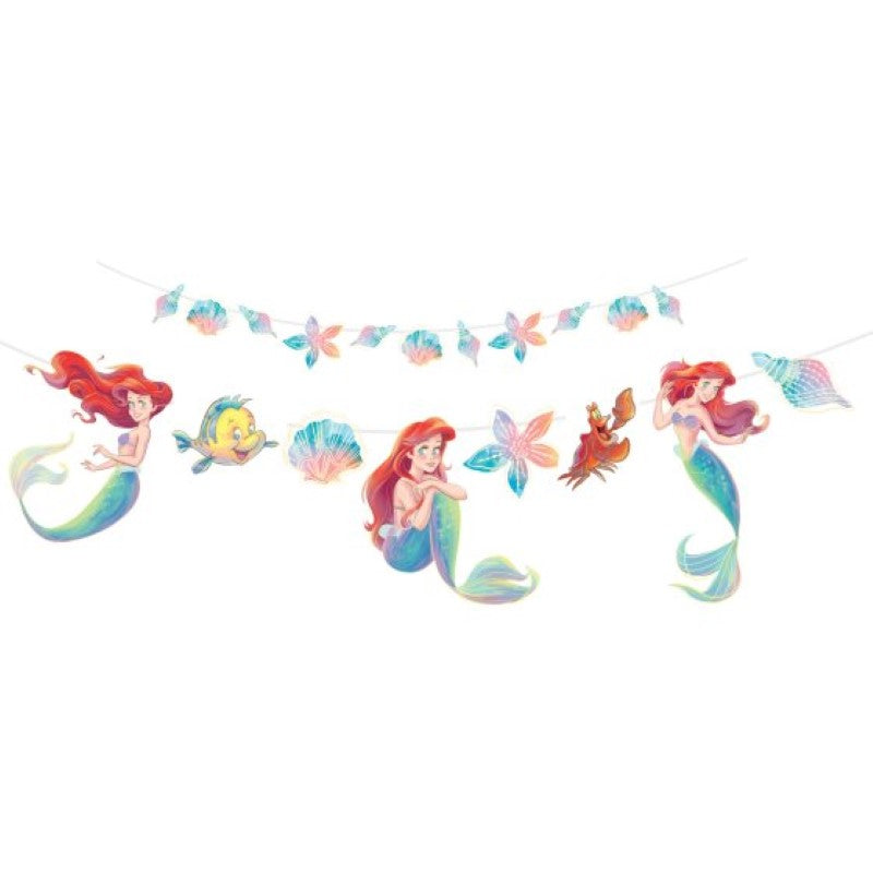 Colorful Little Mermaid garland banner set featuring Ariel and her friends, perfect for ocean-themed celebrations and decor.