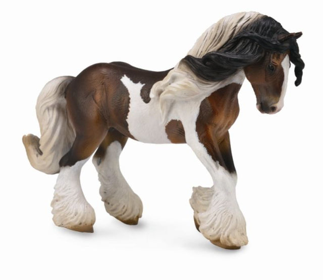 Hand-painted Piebald Tinker Stallion model, 18cm x 12.5cm, made from durable non-toxic vinyl for collectors and play.