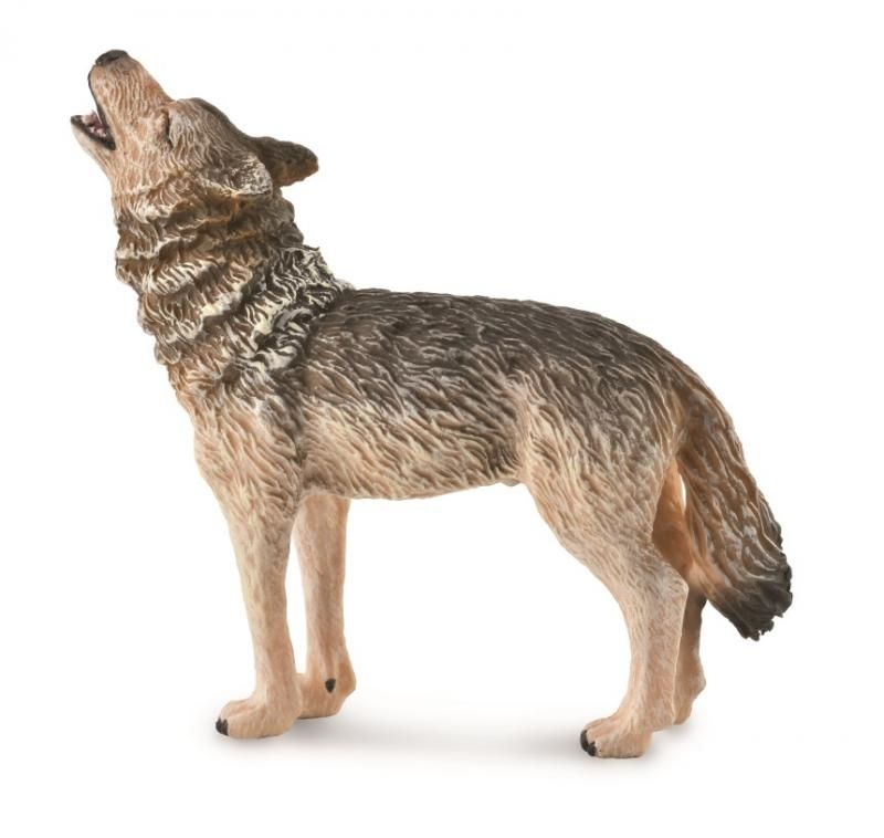 Hand-painted CollectA Timber Wolf figurine howling, 9cm x 7.5cm, crafted from durable, non-toxic vinyl with detailed fur texture.