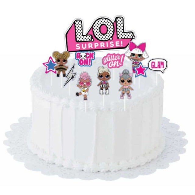 Set of 12 LOL Surprise cake toppers featuring vibrant designs, perfect for adding fun to birthday celebrations.