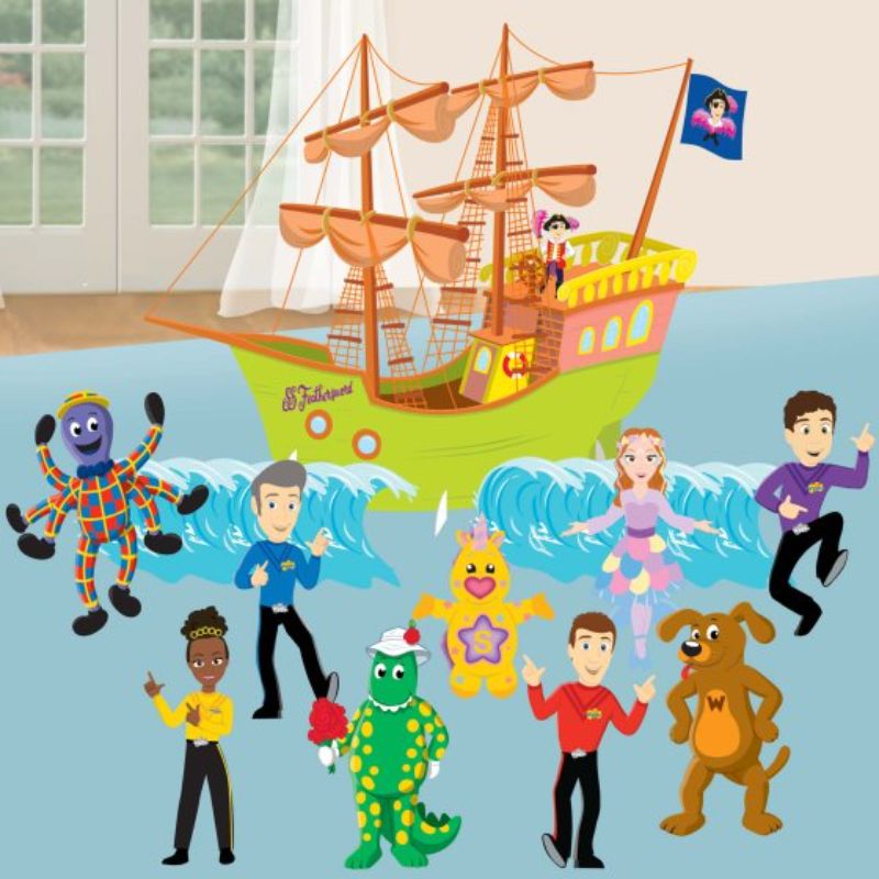 Vibrant Wiggles Party Table Decorating Kit featuring a 30cm ship centerpiece and 9 character cutouts for festive celebrations.