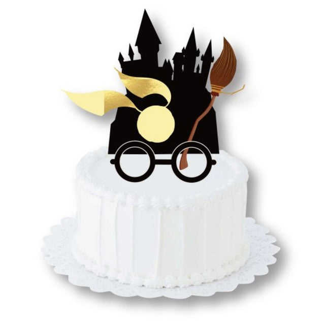 Set of 4 Harry Potter cake toppers featuring Harry, Hermione, Ron, and the Sorting Hat for magical celebrations.