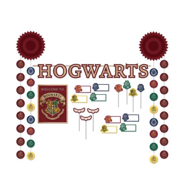 Harry Potter Buffet Decorating Kit featuring banners and decorations of beloved characters for magical themed events.