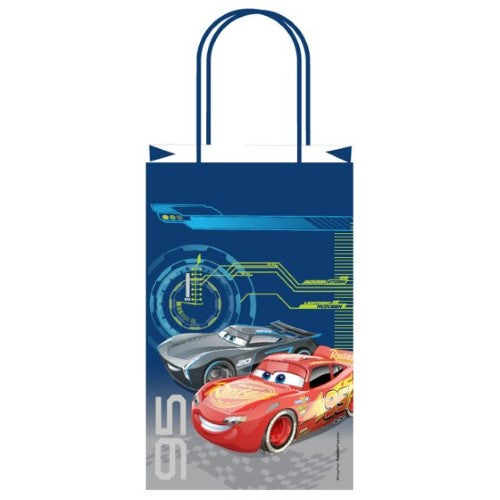 Colorful Cars 3 paper kraft bags, pack of 8, perfect for goodie bags and birthday parties, eco-friendly and durable.