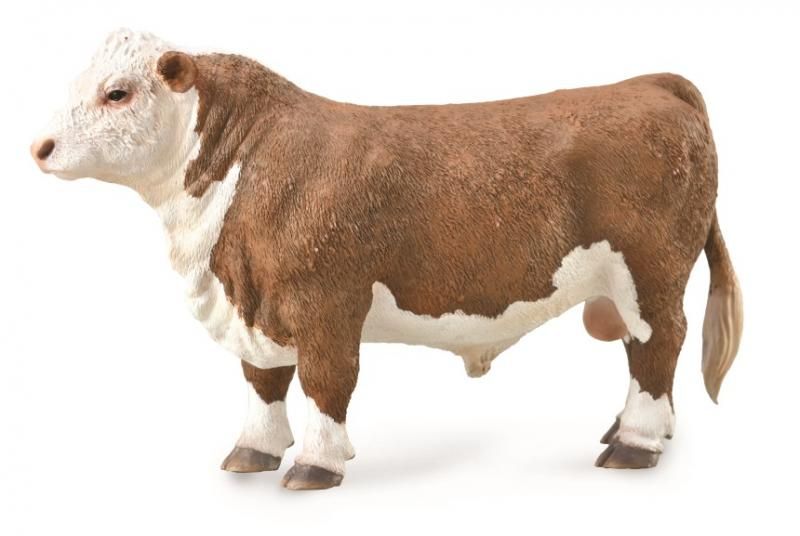 Hand-painted CollectA Hereford Bull figurine, 13.3cm x 8.1cm, made from durable, non-toxic vinyl for safe play and display.