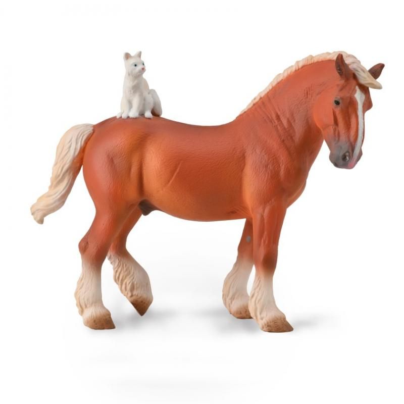 CollectA Draft Horse model with a cat, 15.8cm x 12cm, hand-painted, detailed, non-toxic vinyl for collectors and imaginative play.