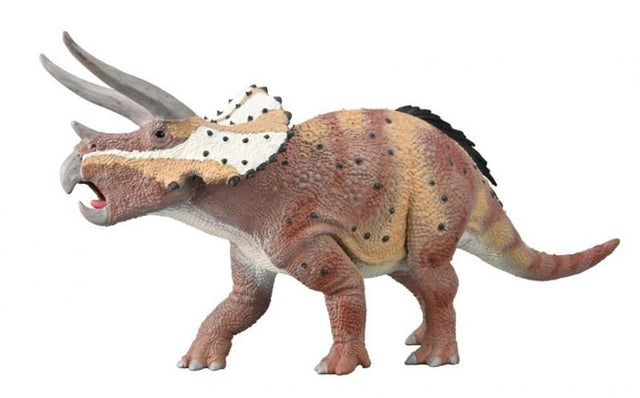 CollectA Triceratops Horridus model in 1:40 scale with a movable jaw, showcasing intricate details and vibrant colors.