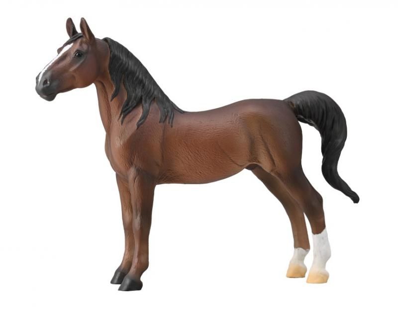 Hand-painted CollectA American Saddlebred stallion figurine in liver chestnut, perfect for collectors and equestrian enthusiasts.