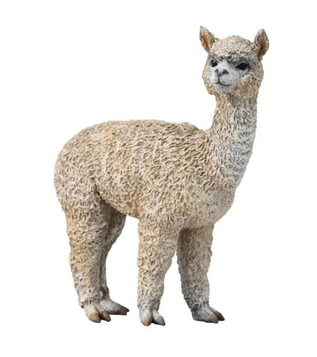 Hand-painted CollectA Alpaca figure, measuring 6.6cm x 7.6cm, made of durable, non-toxic vinyl for safe collecting and play.