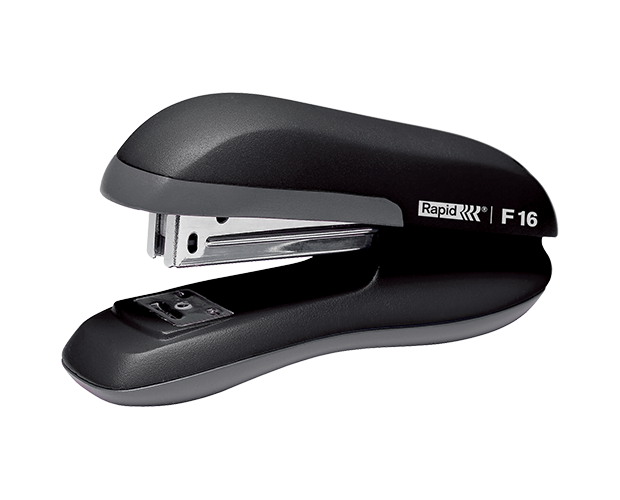 Rapid F16 Half Strip Stapler in fashionable black, designed for high performance and ergonomic comfort, staples up to 20 sheets.