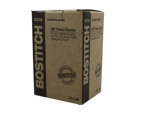 Bostitch STCR5019 heavy-duty staples (9/10mm) in a box of 5000, designed for P6C-8 and P6C-8P pliers, perfect for secure fastening.